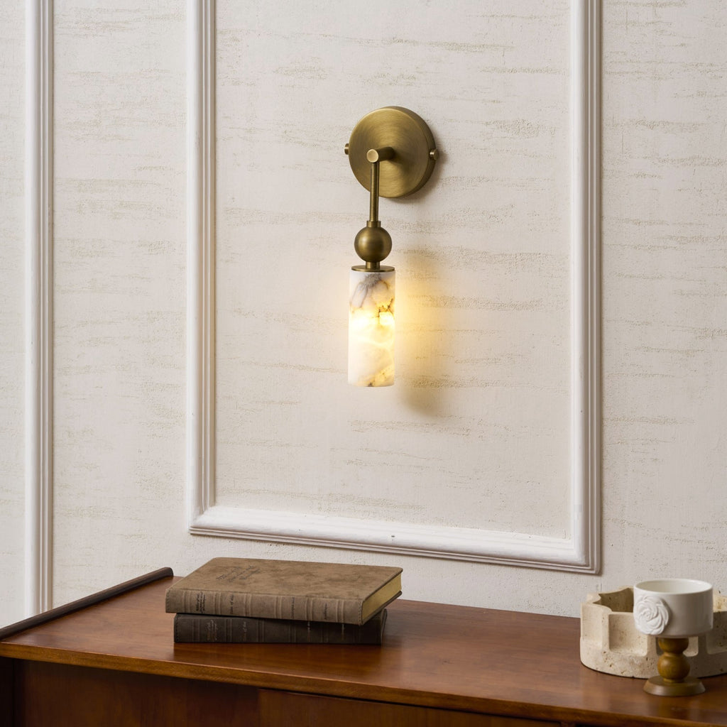 Harlin Alabaster Wall Lamp Brass Black Nickel Hallway Bedroom Bathroom — 1 to 2 Heads
