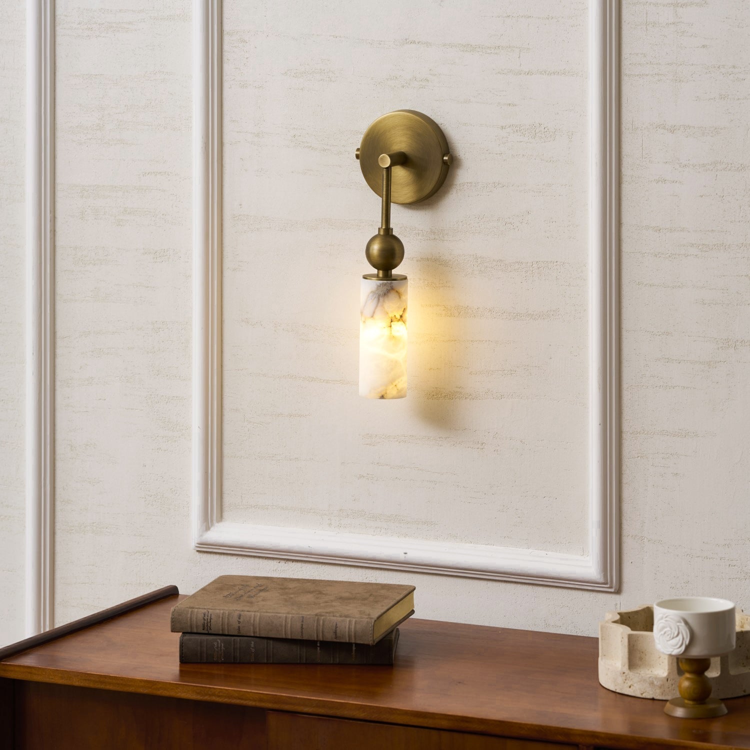 Harlin Alabaster Wall Lamp Brass Black Nickel Hallway Bedroom Bathroom — 1 to 2 Heads