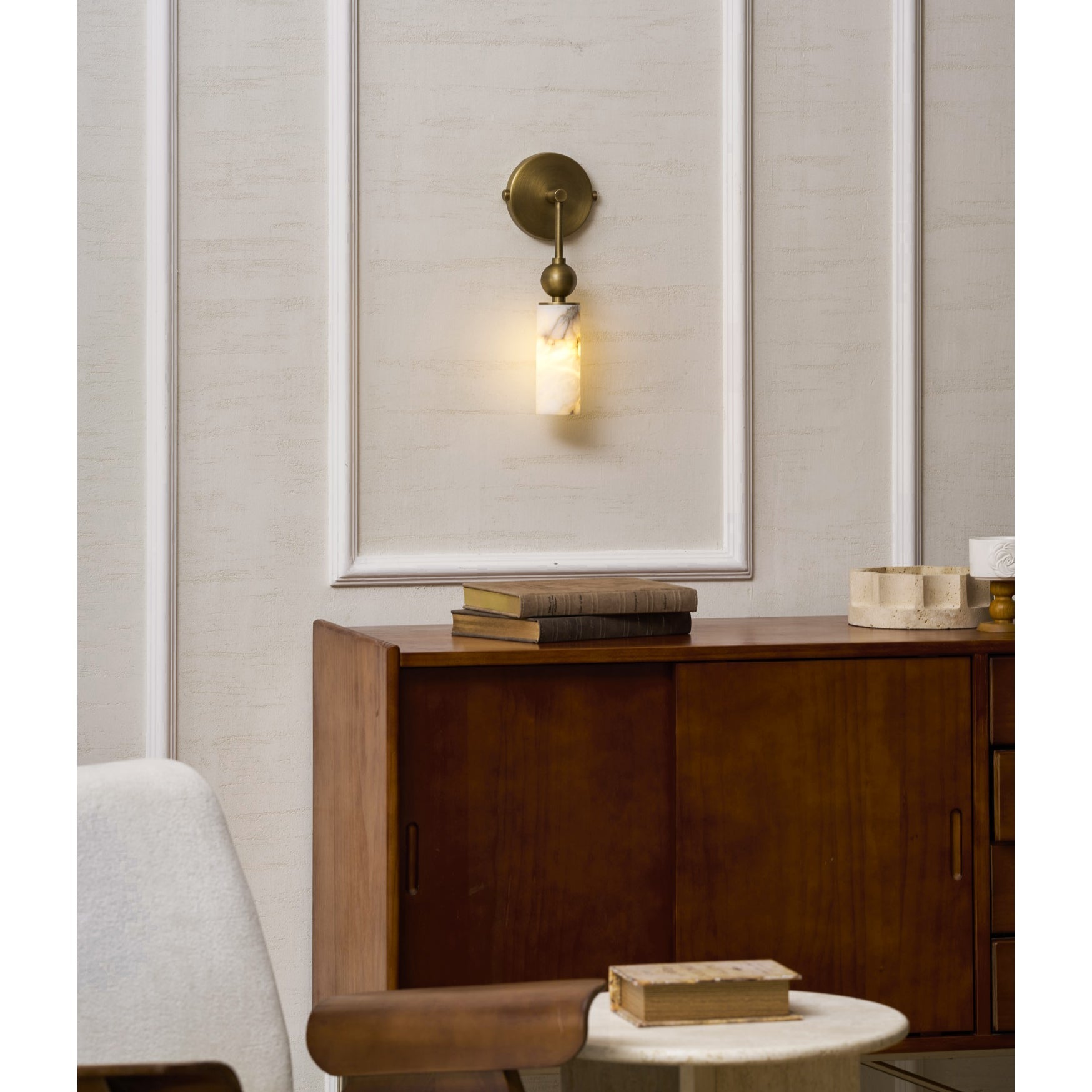 Harlin Alabaster Wall Lamp Brass Black Nickel Hallway Bedroom Bathroom — 1 to 2 Heads