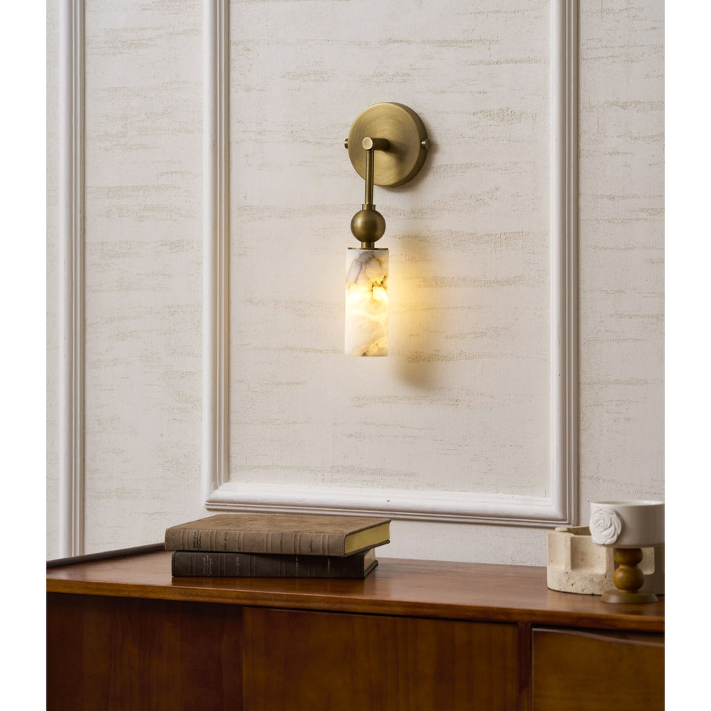 Harlin Alabaster Wall Lamp Brass Black Nickel Hallway Bedroom Bathroom — 1 to 2 Heads