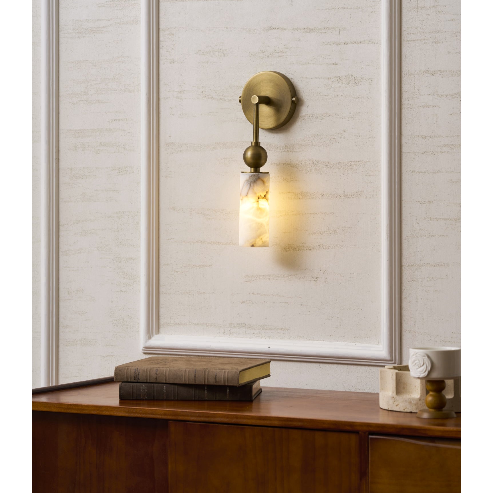 Harlin Alabaster Wall Lamp Brass Black Nickel Hallway Bedroom Bathroom — 1 to 2 Heads