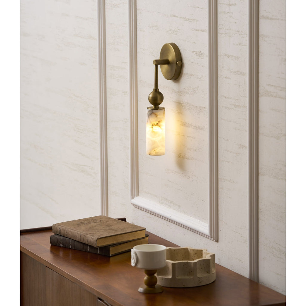 Harlin Alabaster Wall Lamp Brass Black Nickel Hallway Bedroom Bathroom — 1 to 2 Heads