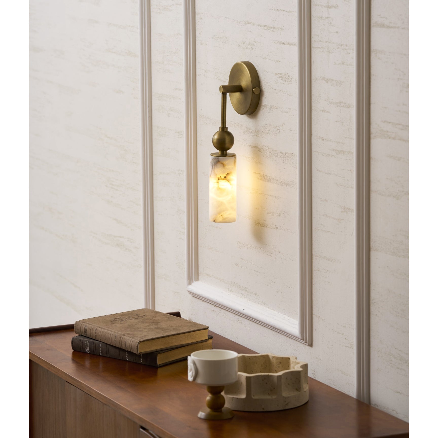 Harlin Alabaster Wall Lamp Brass Black Nickel Hallway Bedroom Bathroom — 1 to 2 Heads