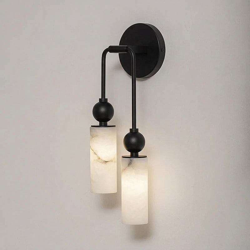 Harlin Alabaster Wall Lamp Brass Black Nickel Hallway Bedroom Bathroom — 1 to 2 Heads