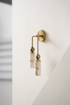Harlin Alabaster Wall Lamp Brass Black Nickel Hallway Bedroom Bathroom — 1 to 2 Heads