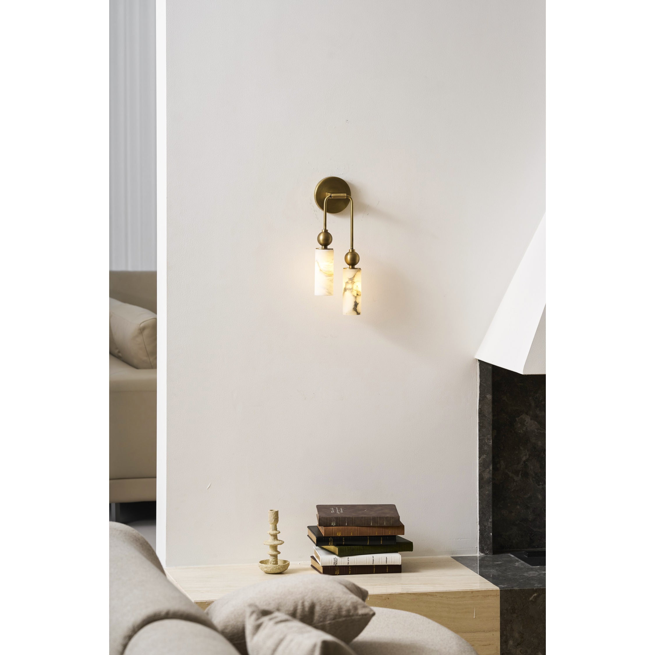 Harlin Alabaster Wall Lamp Brass Black Nickel Hallway Bedroom Bathroom — 1 to 2 Heads