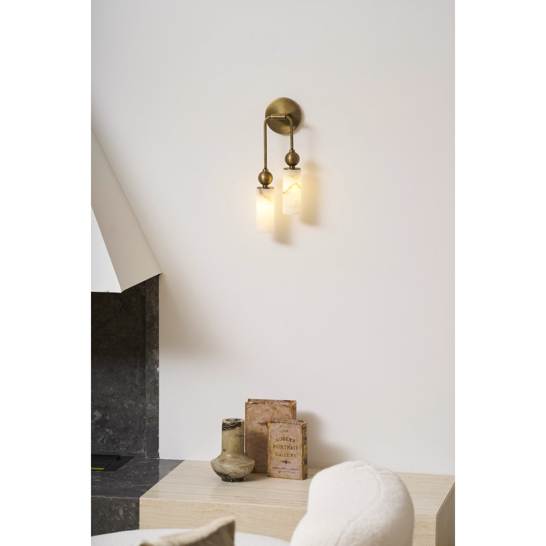 Harlin Alabaster Wall Lamp Brass Black Nickel Hallway Bedroom Bathroom — 1 to 2 Heads