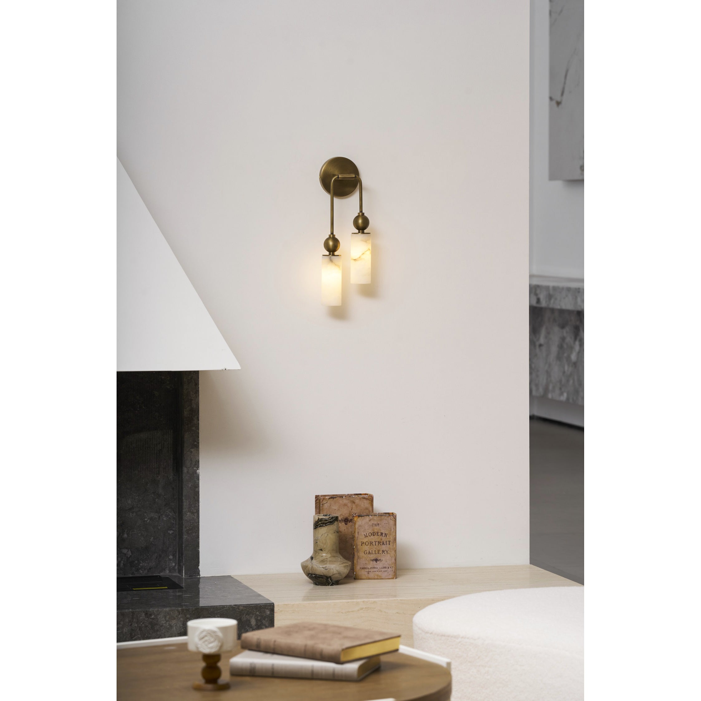 Harlin Alabaster Wall Lamp Brass Black Nickel Hallway Bedroom Bathroom — 1 to 2 Heads