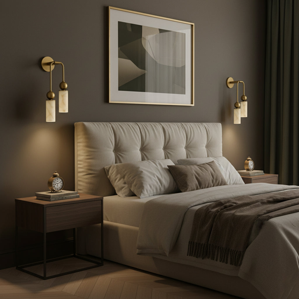 Harlin Alabaster Wall Lamp Brass Black Nickel Hallway Bedroom Bathroom — 1 to 2 Heads