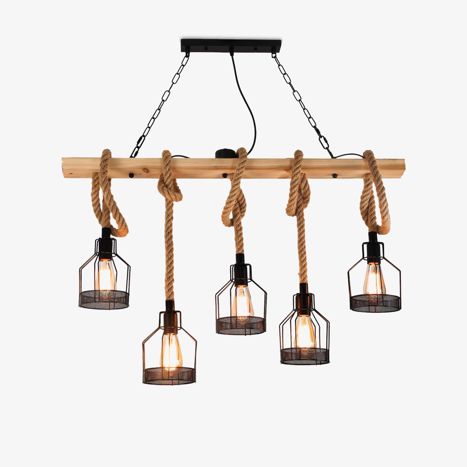 Quoro Hemp Rope Industrial Grenade Chandelier