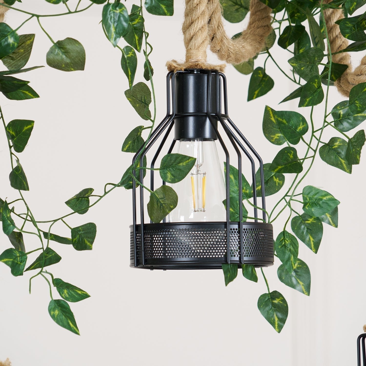 Quoro Hemp Rope Industrial Grenade Chandelier