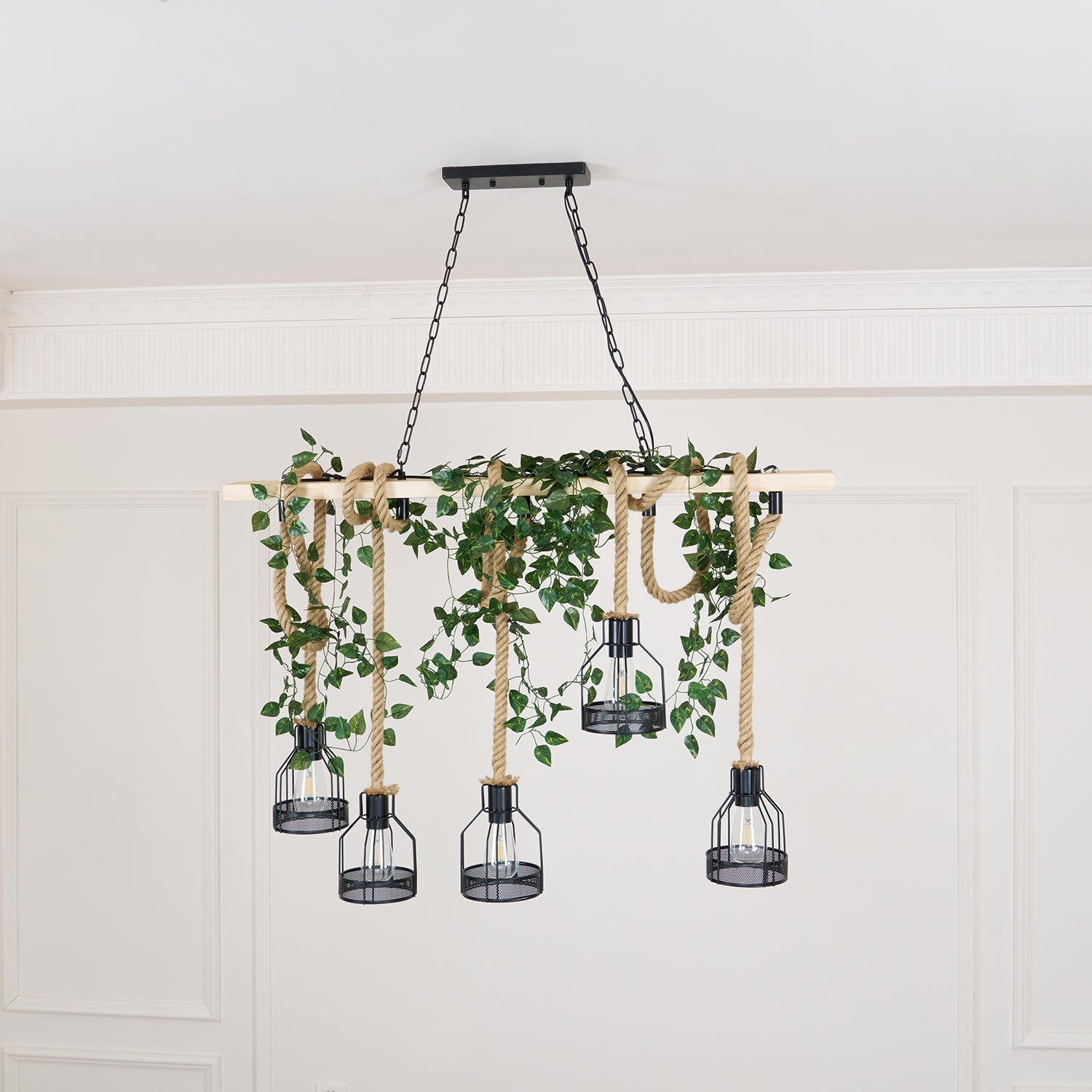 Quoro Hemp Rope Industrial Grenade Chandelier