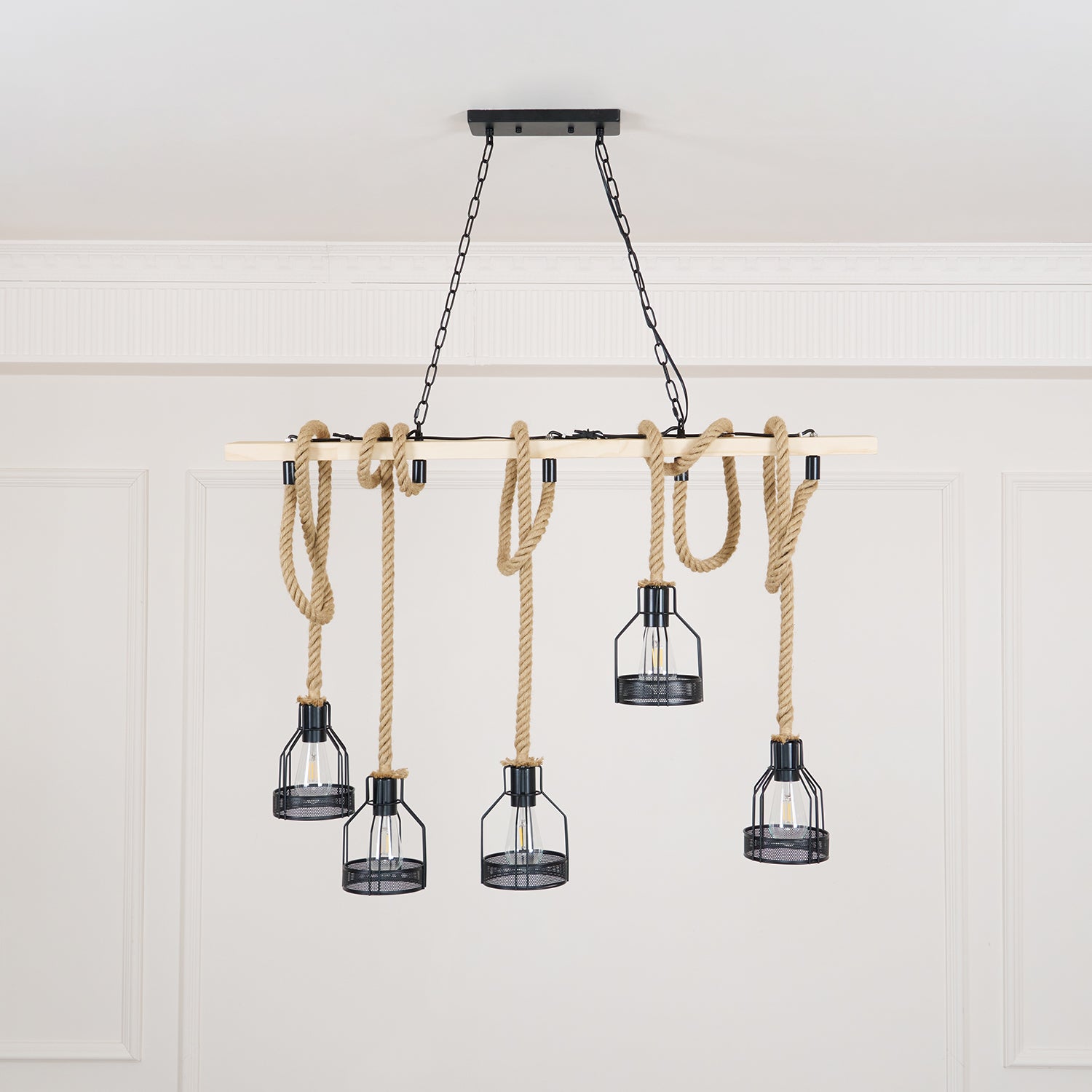 Quoro Hemp Rope Industrial Grenade Chandelier