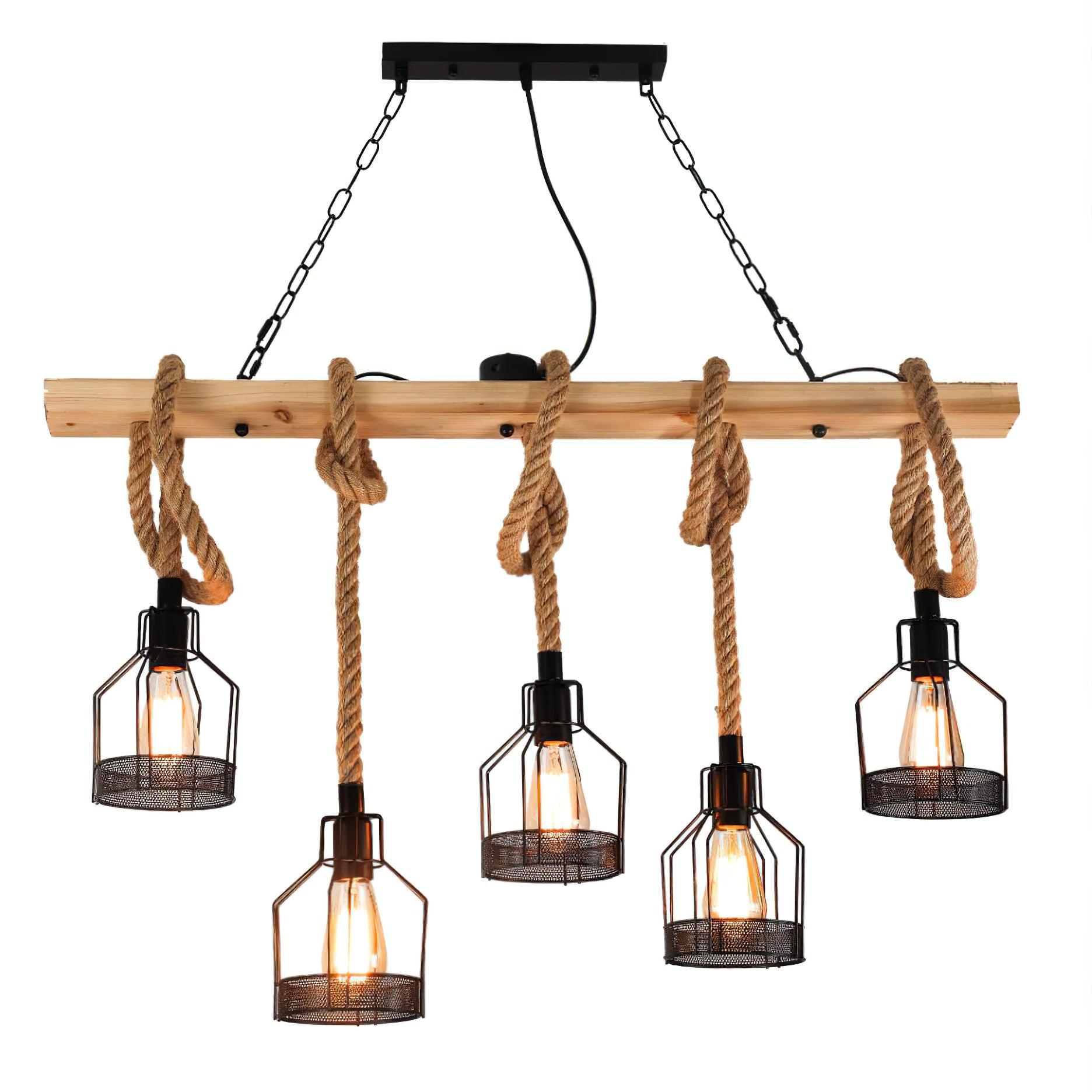 Quoro Hemp Rope Industrial Grenade Chandelier