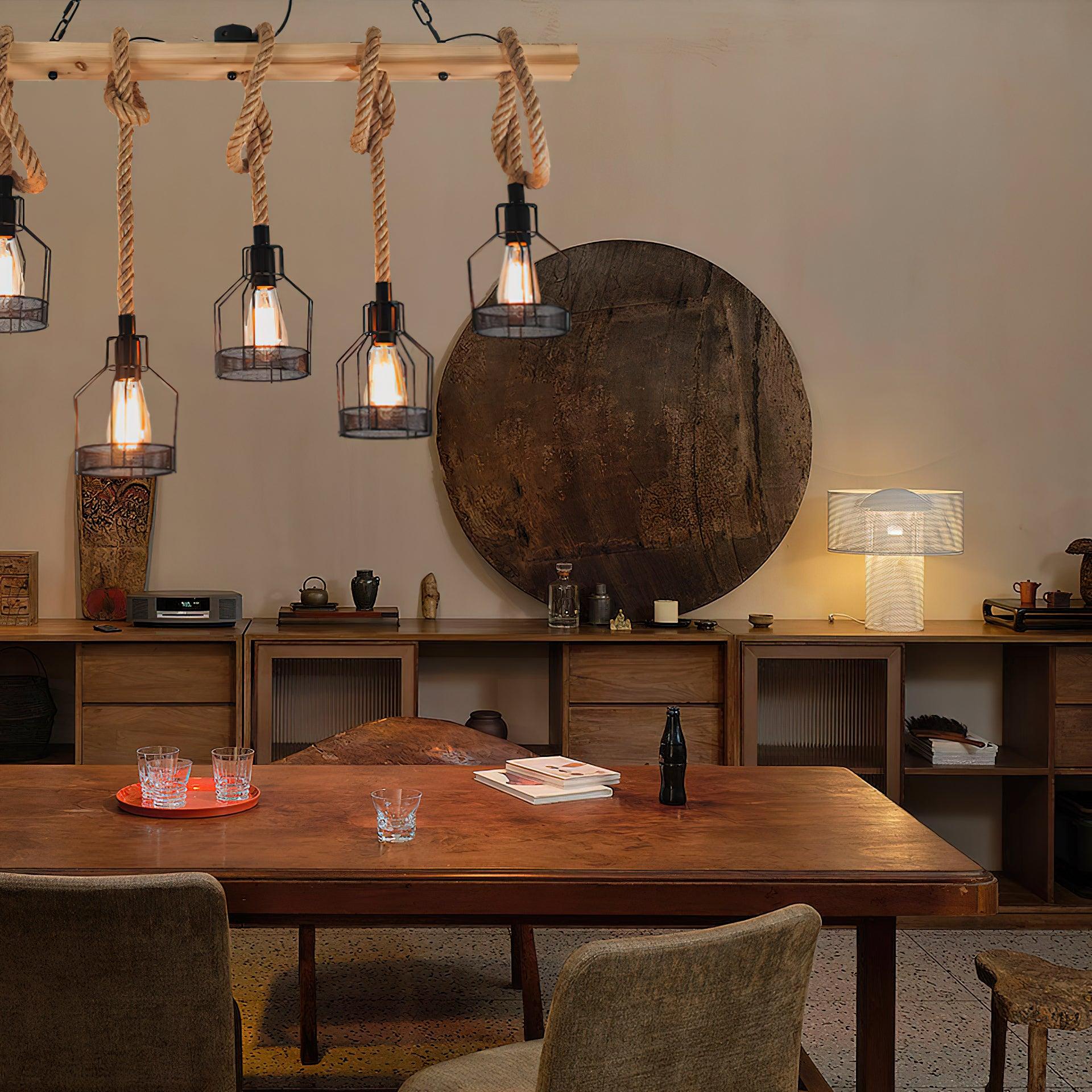 Quoro Hemp Rope Industrial Grenade Chandelier