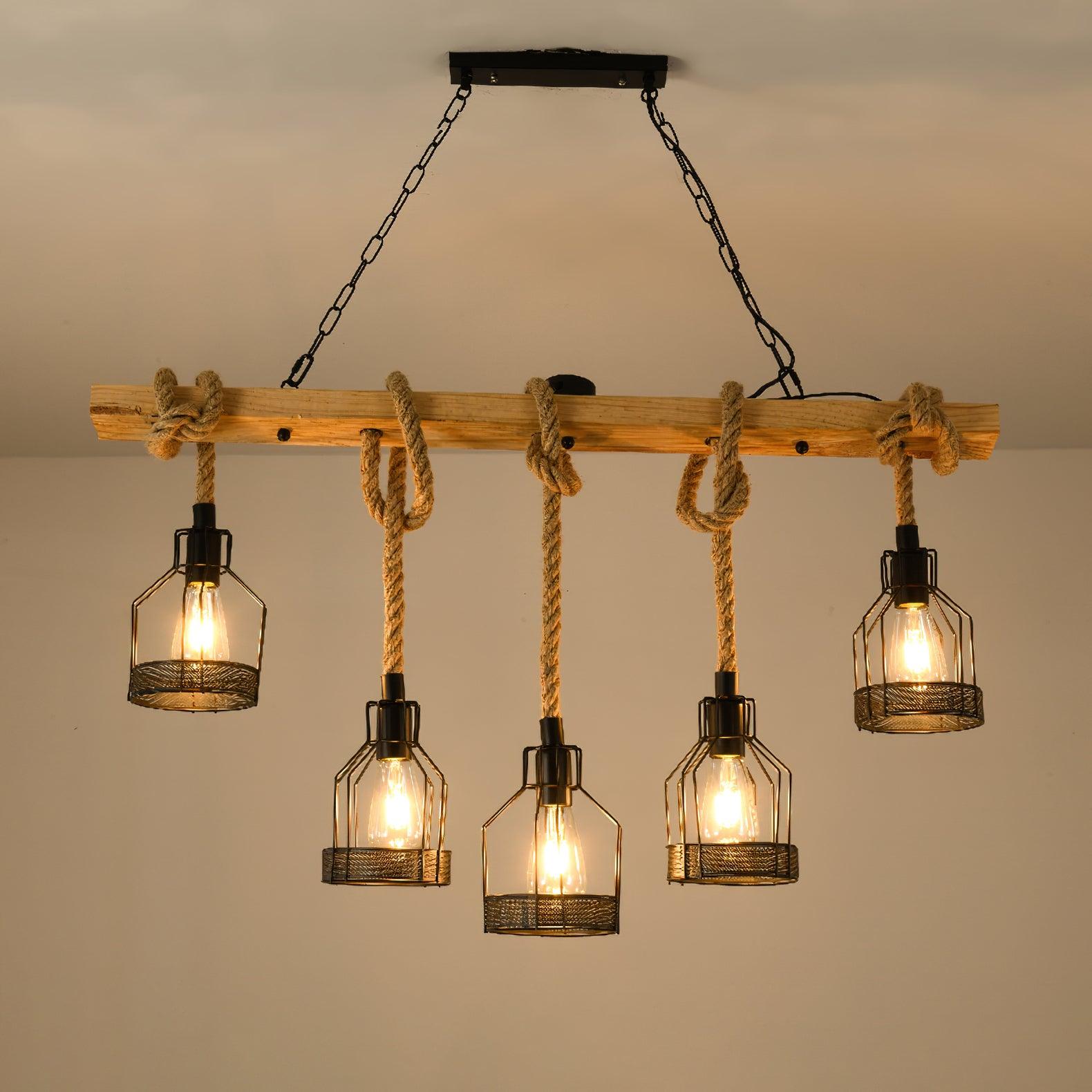 Quoro Hemp Rope Industrial Grenade Chandelier
