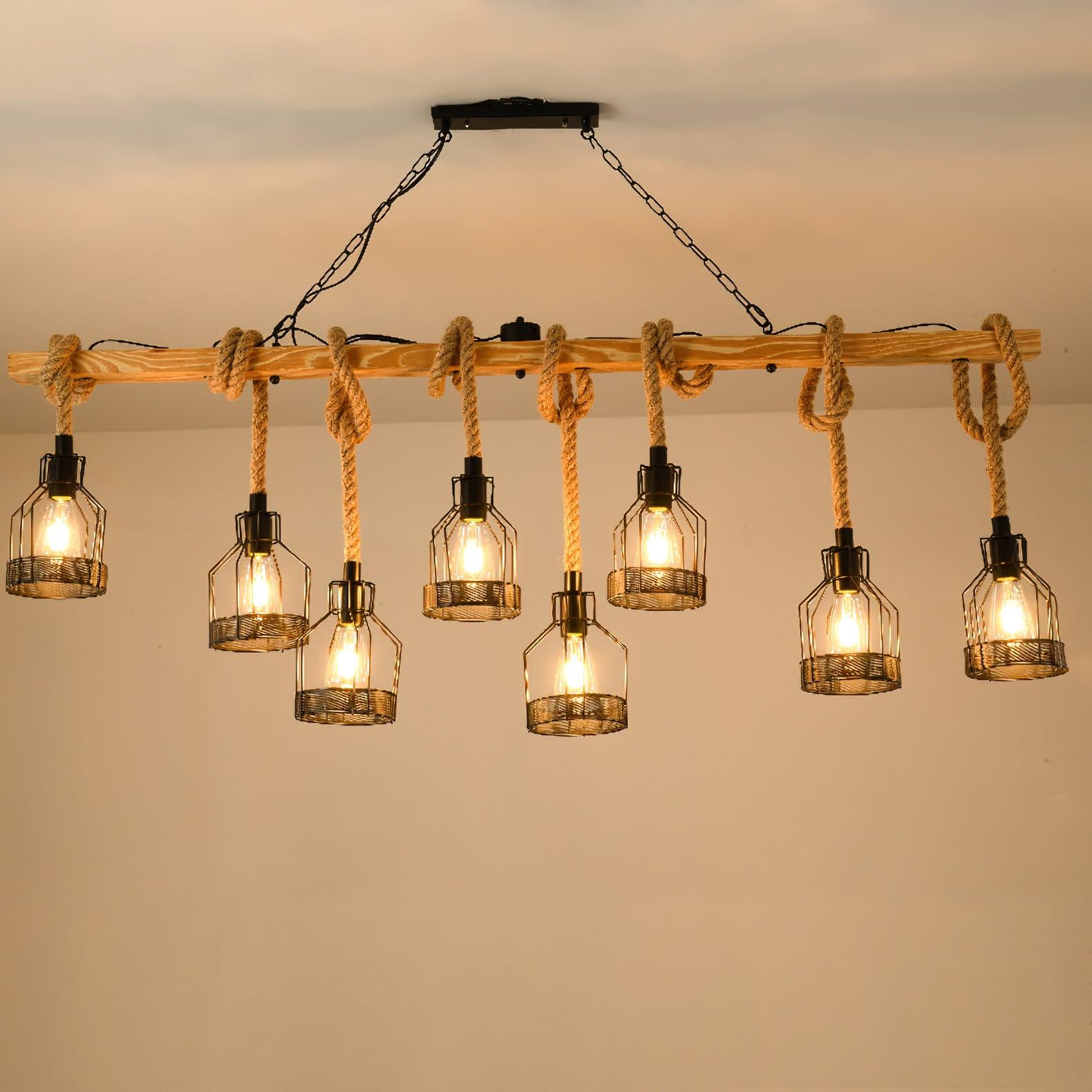 Quoro Hemp Rope Industrial Grenade Chandelier