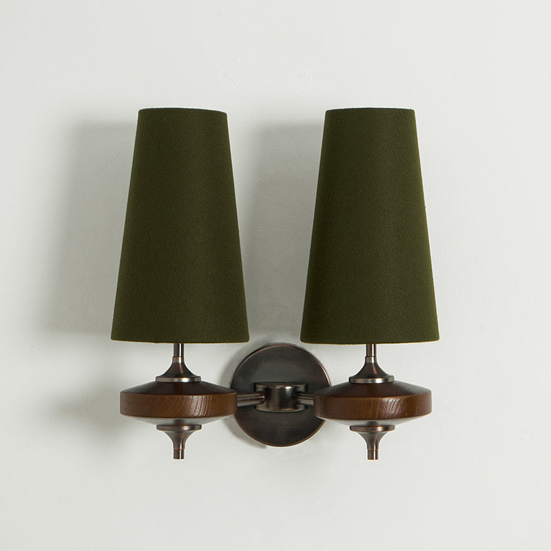 Hour Rho Wall Lamp Fabric Shade Modern Bedroom Living Room — Walnut White Green Red 1 to 2 Heads