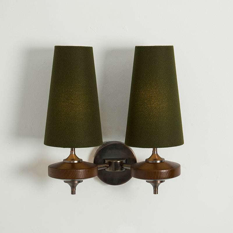 Hour Rho Wall Lamp Fabric Shade Modern Bedroom Living Room — Walnut White Green Red 1 to 2 Heads