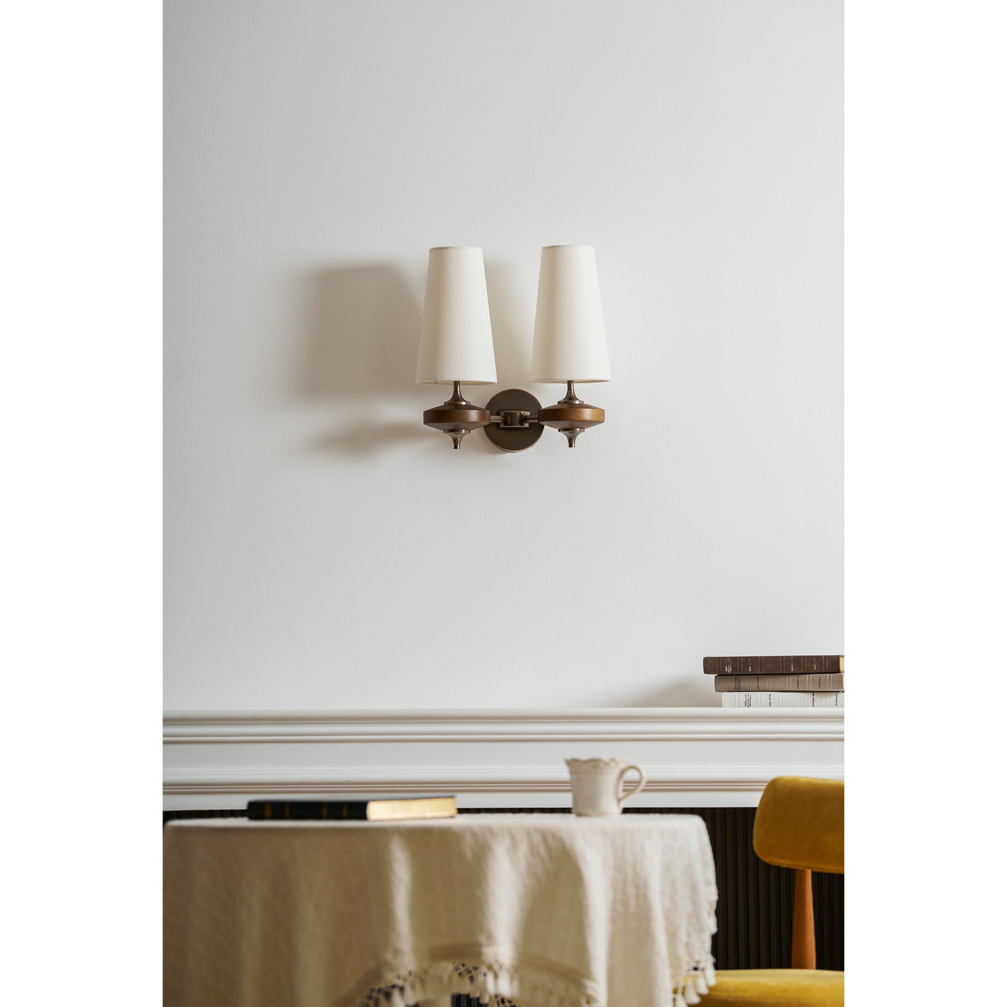 Hour Rho Wall Lamp Fabric Shade Modern Bedroom Living Room — Walnut White Green Red 1 to 2 Heads