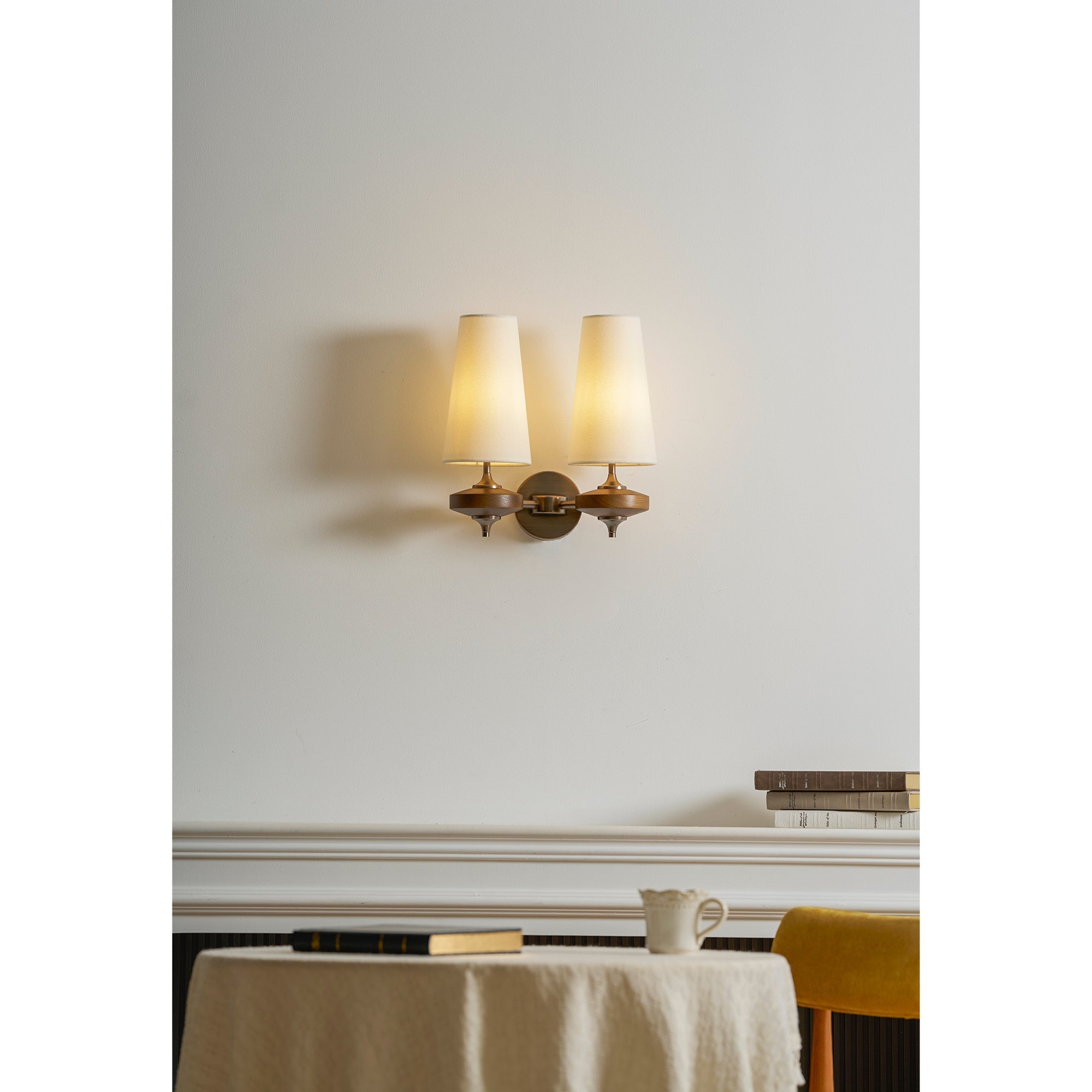 Hour Rho Wall Lamp Fabric Shade Modern Bedroom Living Room — Walnut White Green Red 1 to 2 Heads