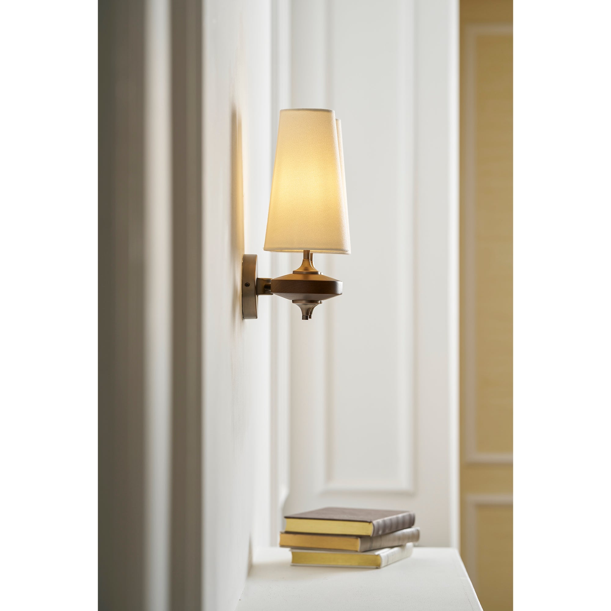 Hour Rho Wall Lamp Fabric Shade Modern Bedroom Living Room — Walnut White Green Red 1 to 2 Heads