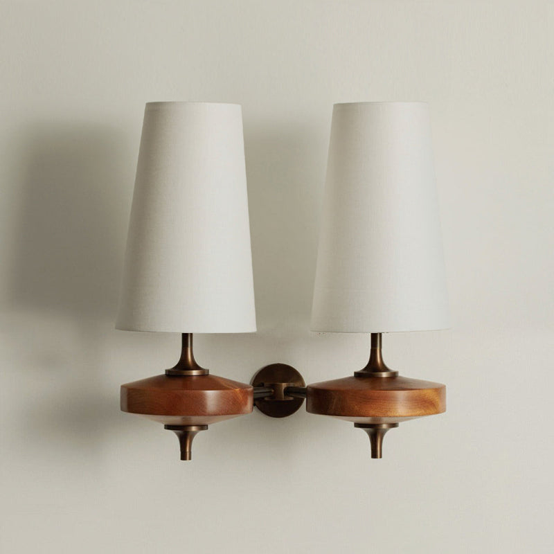 Hour Rho Wall Lamp Fabric Shade Modern Bedroom Living Room — Walnut White Green Red 1 to 2 Heads