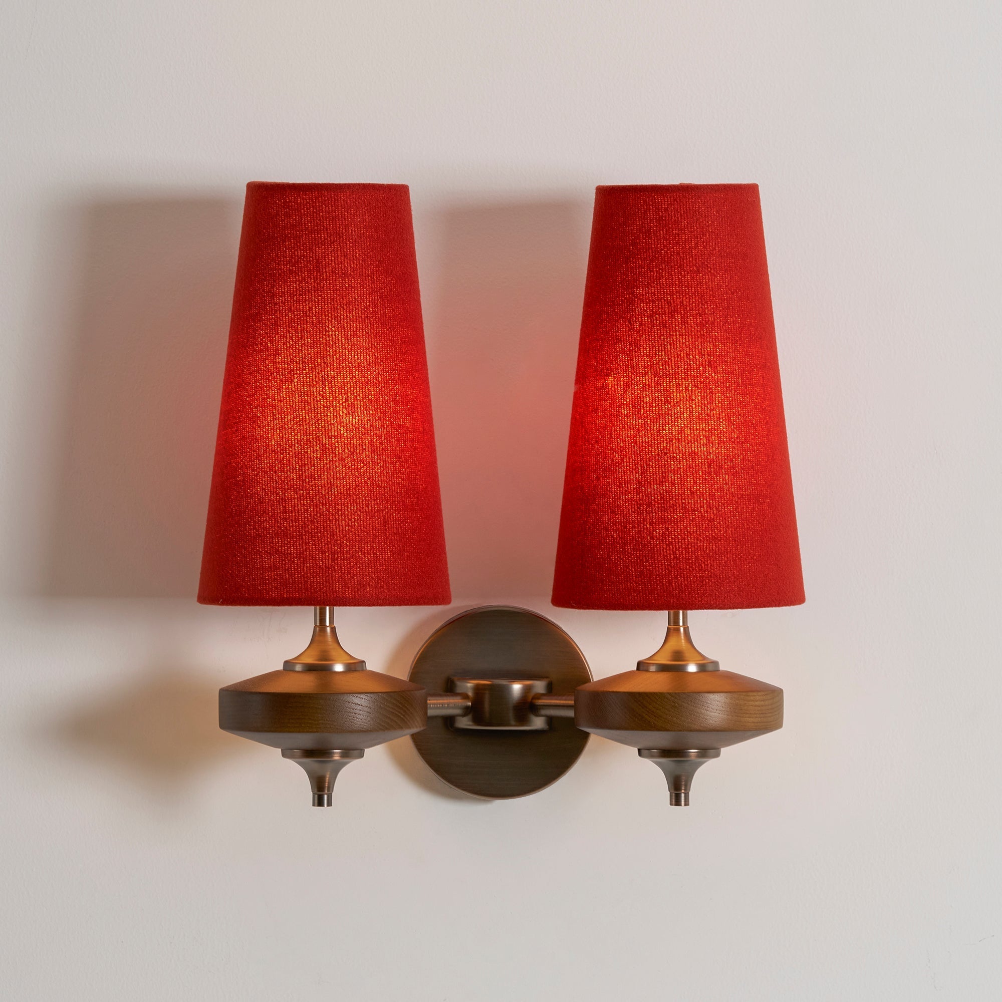 Hour Rho Wall Lamp Fabric Shade Modern Bedroom Living Room — Walnut White Green Red 1 to 2 Heads