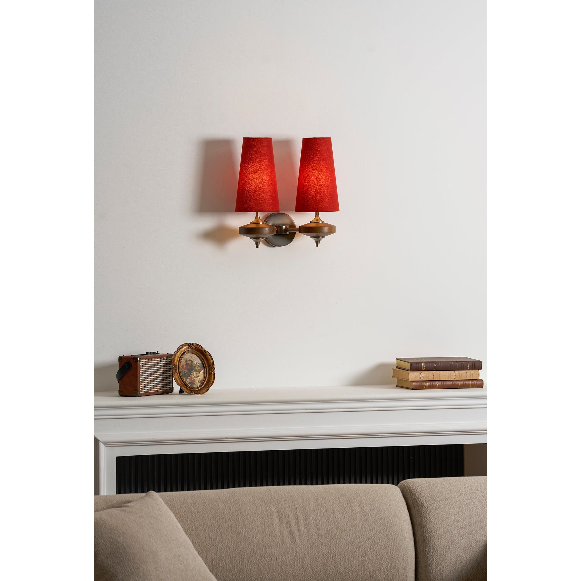Hour Rho Wall Lamp Fabric Shade Modern Bedroom Living Room — Walnut White Green Red 1 to 2 Heads