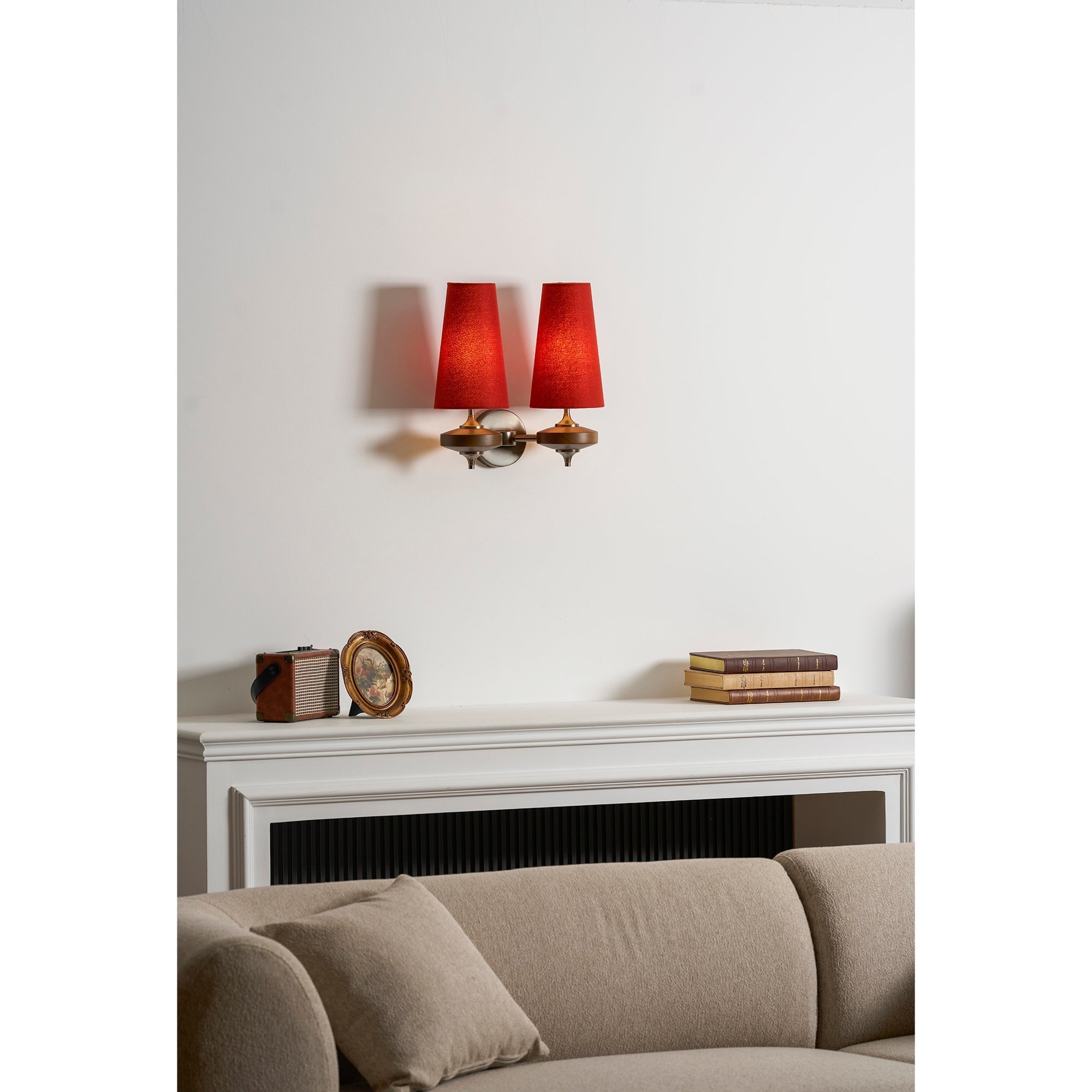 Hour Rho Wall Lamp Fabric Shade Modern Bedroom Living Room — Walnut White Green Red 1 to 2 Heads