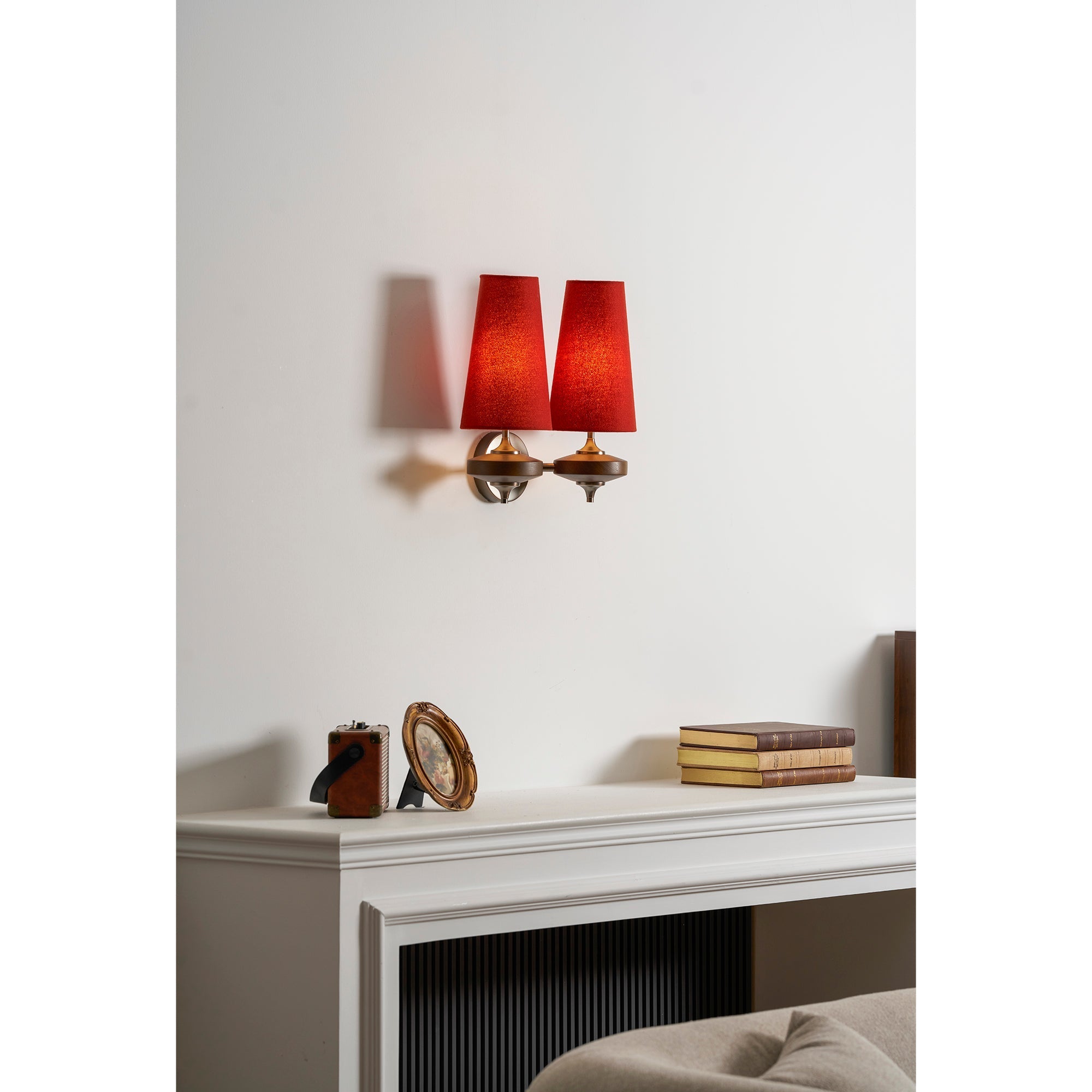 Hour Rho Wall Lamp Fabric Shade Modern Bedroom Living Room — Walnut White Green Red 1 to 2 Heads