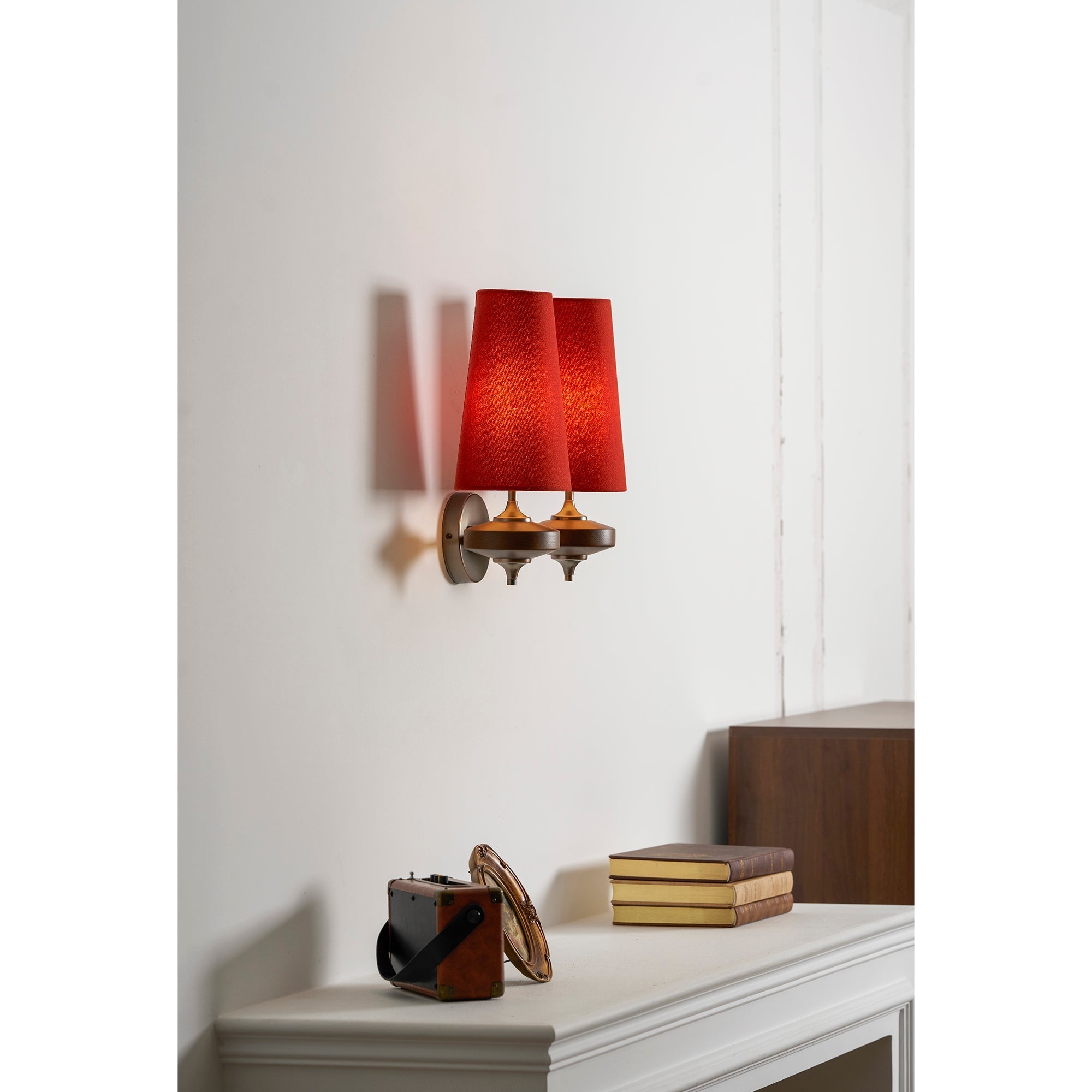 Hour Rho Wall Lamp Fabric Shade Modern Bedroom Living Room — Walnut White Green Red 1 to 2 Heads