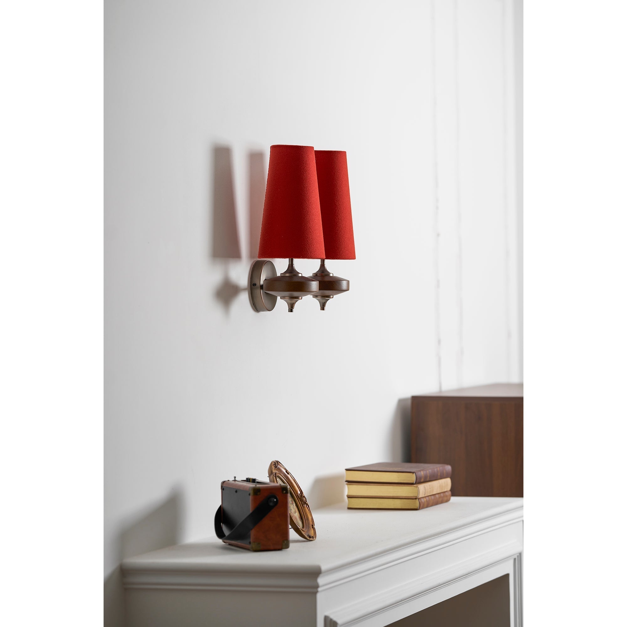 Hour Rho Wall Lamp Fabric Shade Modern Bedroom Living Room — Walnut White Green Red 1 to 2 Heads