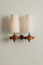 Hour Rho Wall Lamp Fabric Shade Modern Bedroom Living Room — Walnut White Green Red 1 to 2 Heads
