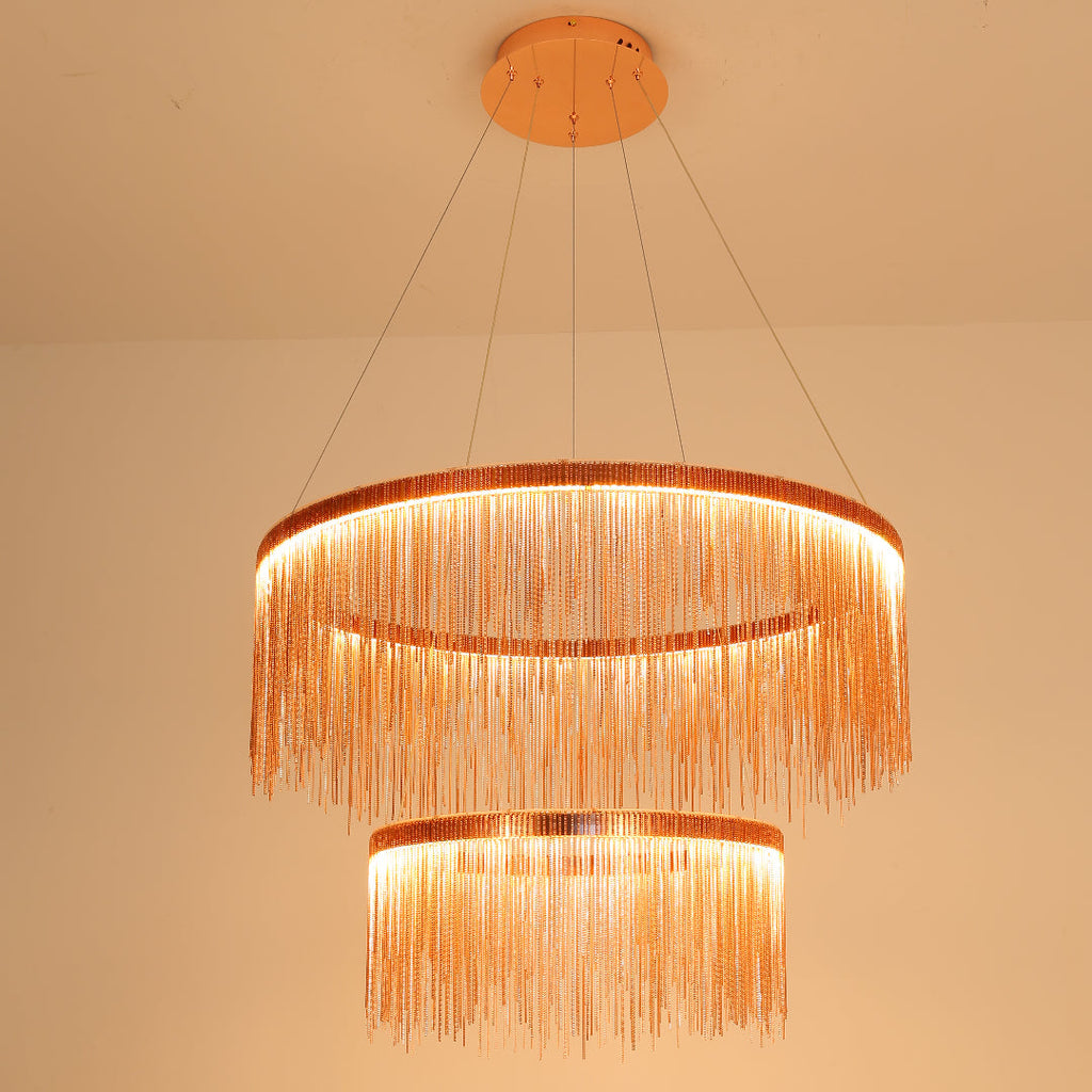 Arisha Tassel Chain Art Deco Pendant Light Silver/Gold Living Room/Hall