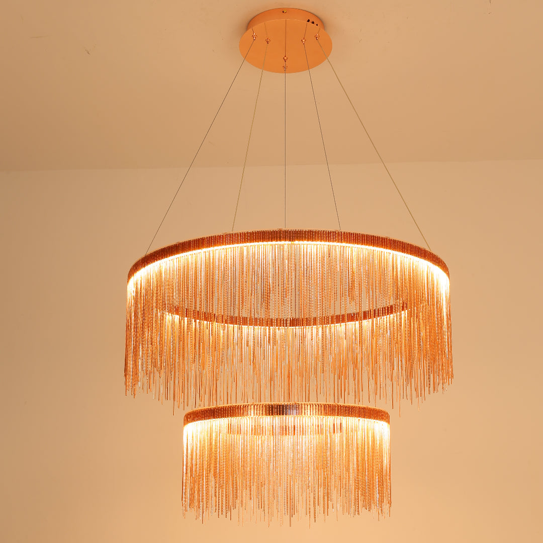 Arisha Tassel Chain Art Deco Pendant Light Silver/Gold Living Room/Hall
