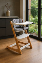 Wooden High Chair For Babies And Toddlers | Includes ( Seat Cushion ,Tray & 5 Point Belt )
