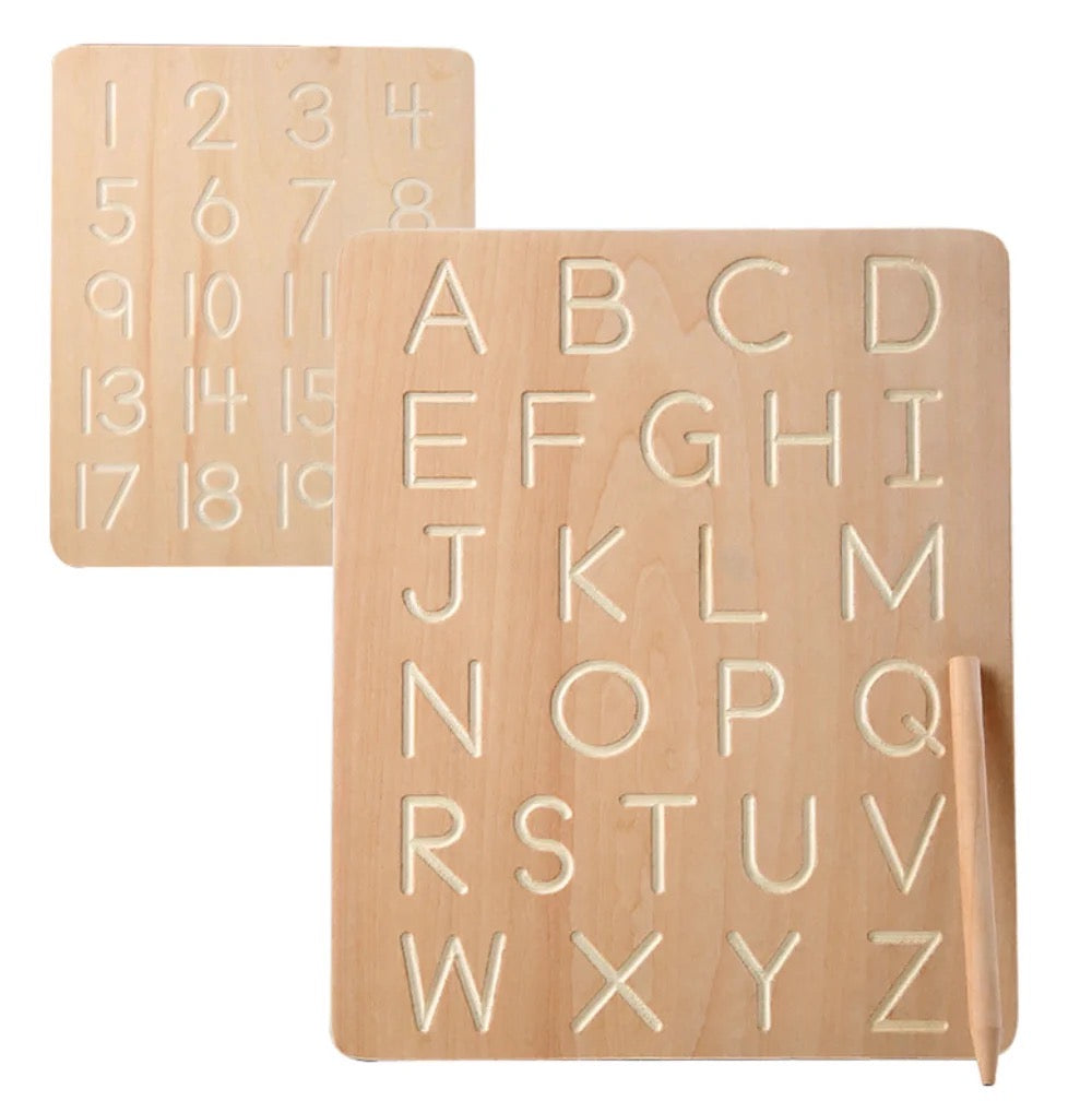 Wooden Alphabet & Number Tracing Board With Wooden Pen
