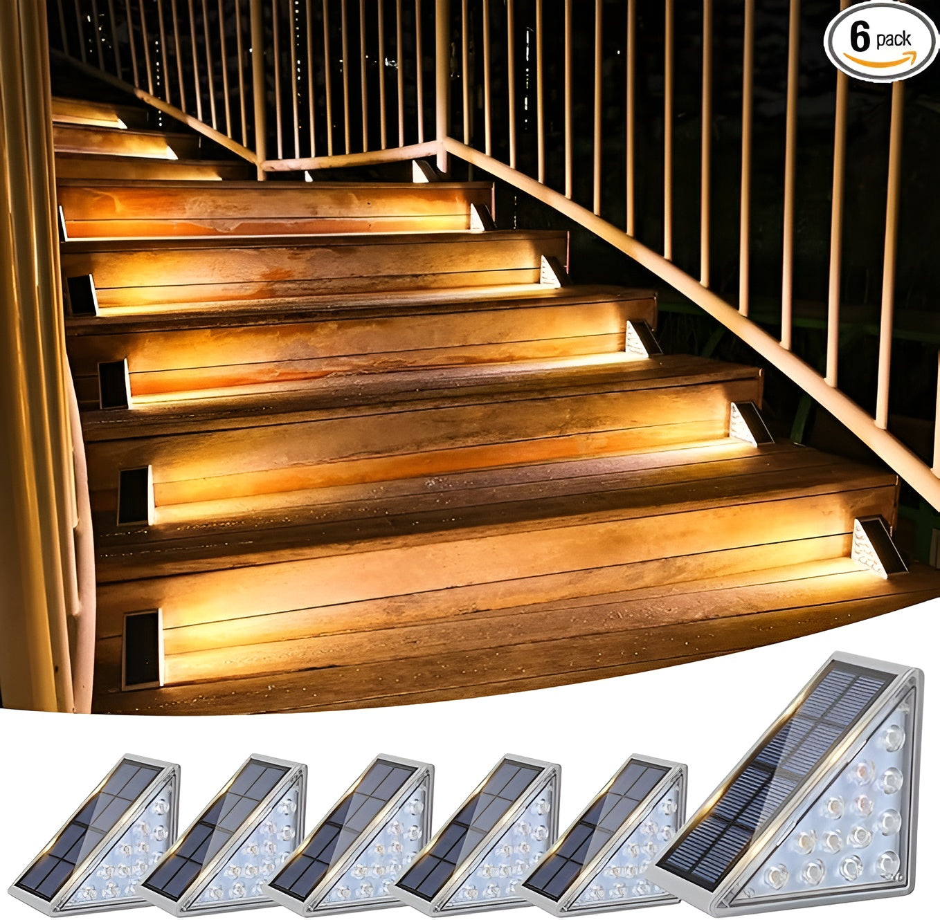 Solar pathway lights warm white 2700K IP67 stainless steel outdoor garden — 6-pack, 12-pack and 24-pack