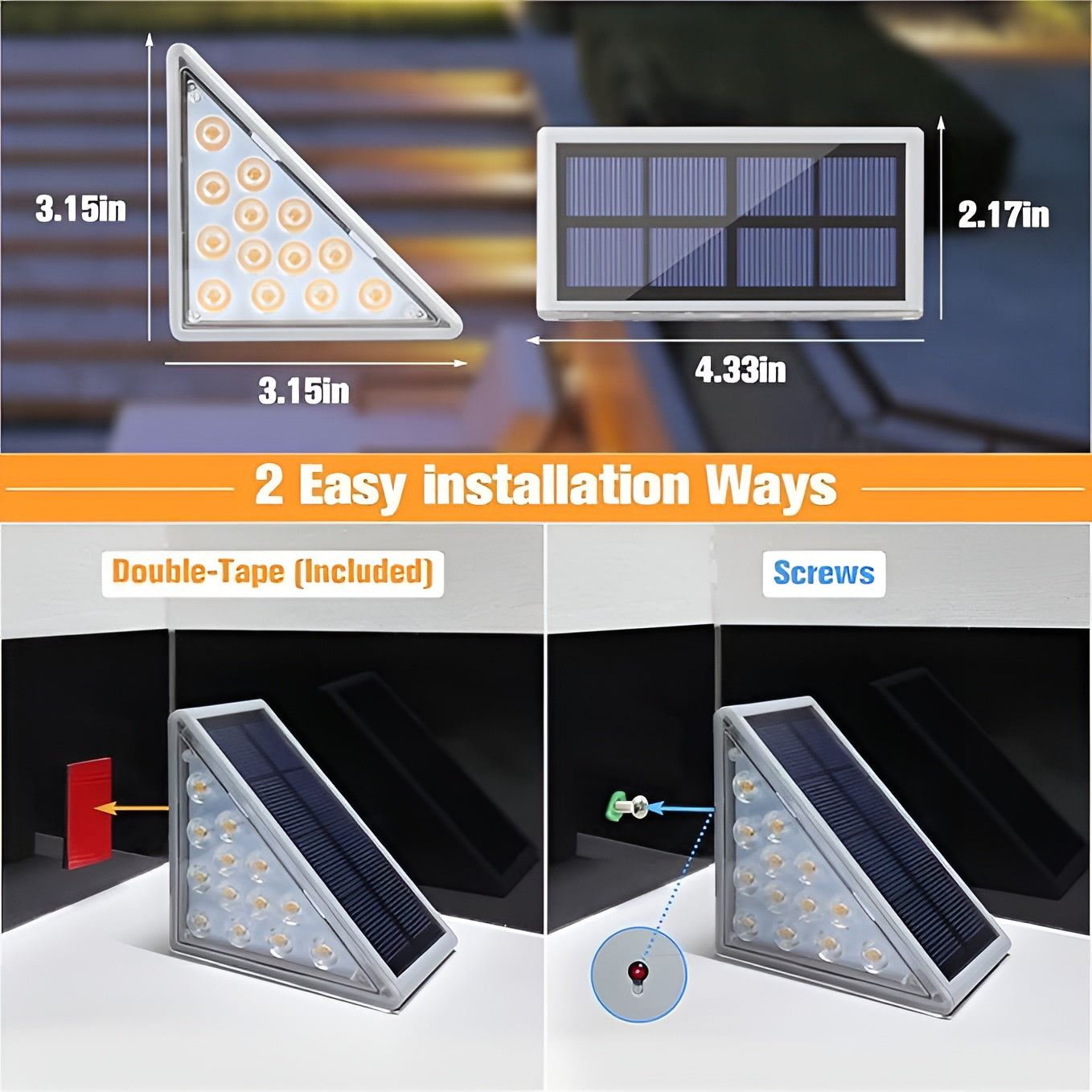 Solar pathway lights warm white IP67 stainless steel outdoor garden — stake close-up detail