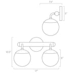 2-Light Globe Vanity Wall Sconce Frosted Opal Glass Bathroom Bedroom