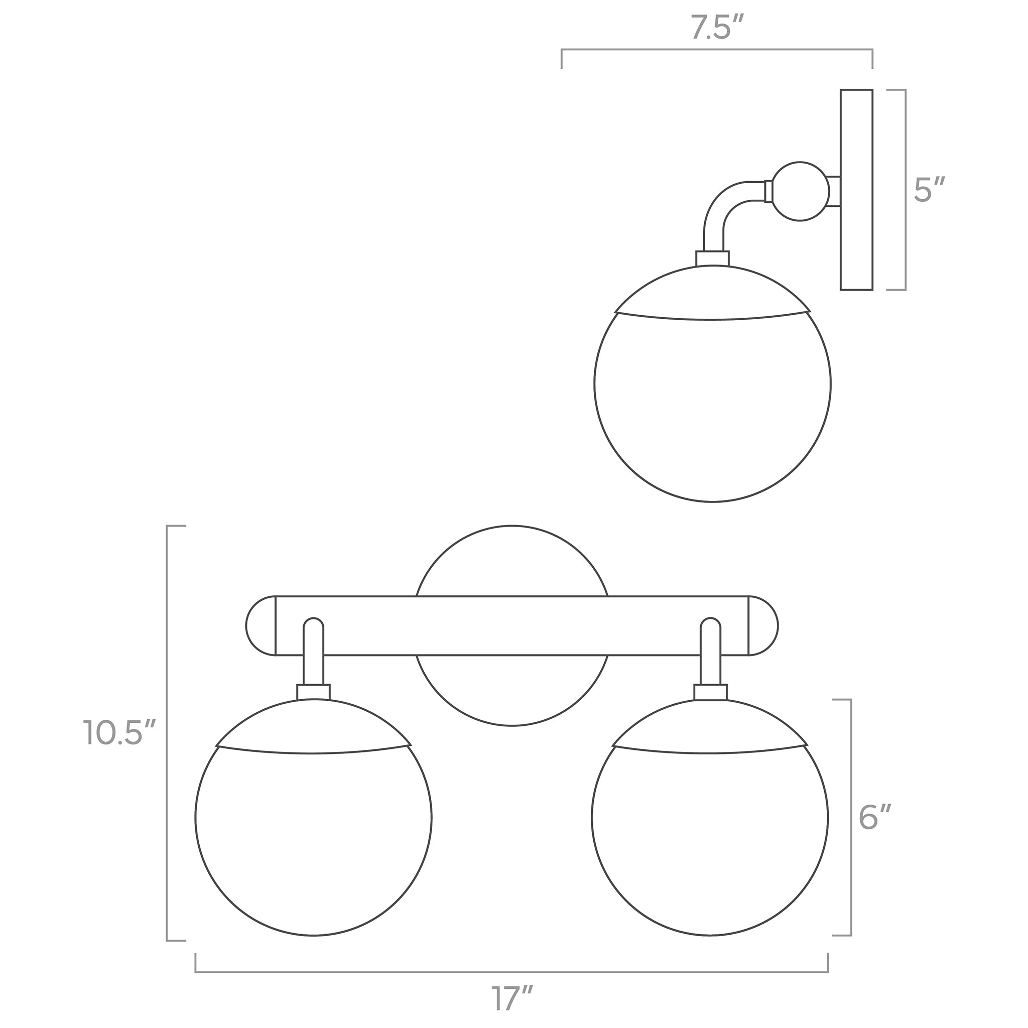 2-Light Globe Vanity Wall Sconce Frosted Opal Glass Bathroom Bedroom