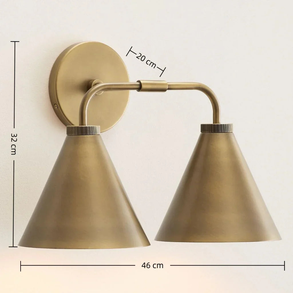 Industrial Metal Tapered LED Wall Sconce Bedroom Living Room Bar — Brass Black Chrome 1 to 2 Head