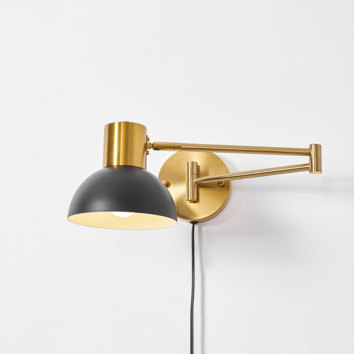 Adjustable Arm Plug-In Wall Lamp Swing Arm Bedroom Living Room Bedside — Gold Black US Plug