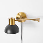 Adjustable Arm Plug-In Wall Lamp Swing Arm Bedroom Living Room Bedside — Gold Black US Plug