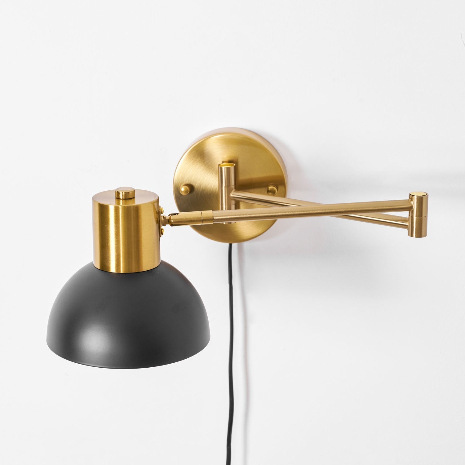 Adjustable Arm Plug-In Wall Lamp Swing Arm Bedroom Living Room Bedside — Gold Black US Plug