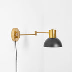 Adjustable Arm Plug-In Wall Lamp Swing Arm Bedroom Living Room Bedside — Gold Black US Plug