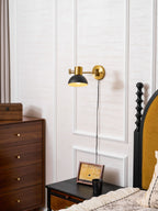Adjustable Arm Plug-In Wall Lamp Swing Arm Bedroom Living Room Bedside — Gold Black US Plug