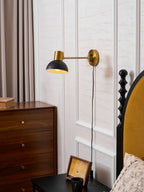 Adjustable Arm Plug-In Wall Lamp Swing Arm Bedroom Living Room Bedside — Gold Black US Plug