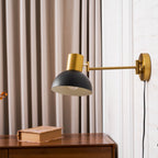 Adjustable Arm Plug-In Wall Lamp Swing Arm Bedroom Living Room Bedside — Gold Black US Plug